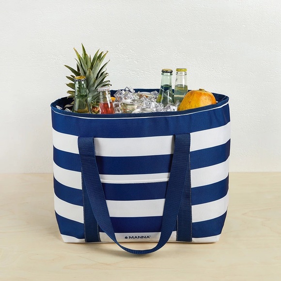 🆕 MANNA Insulated hydration Nautical Cooler Tote Bag in Navy Blue and White - Picture 1 of 3